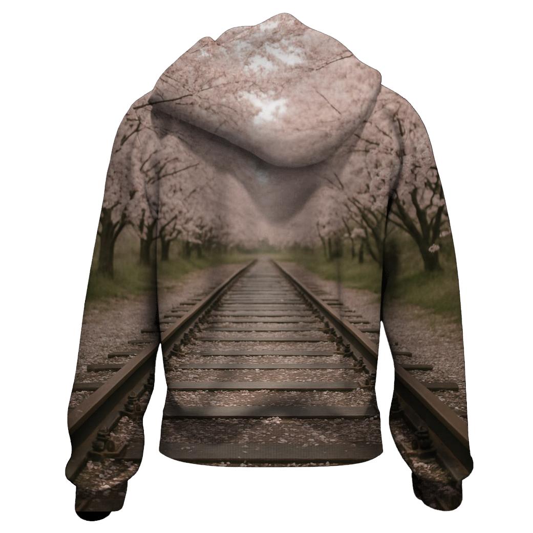 Cherry Blossoms Over Old Railway Track hoodies fashion
