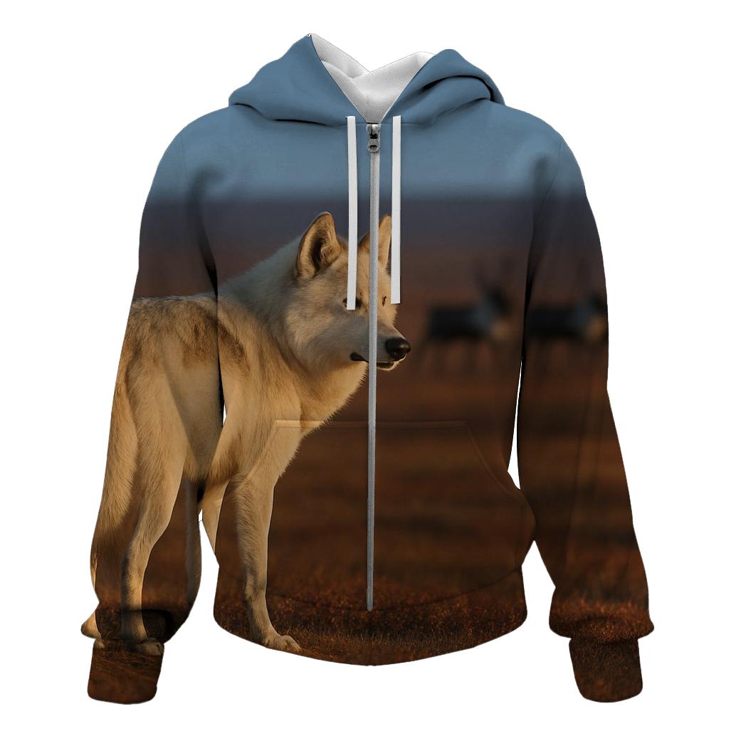 Tundra Wolf Shadowing Caribou Migration graphic hoodies