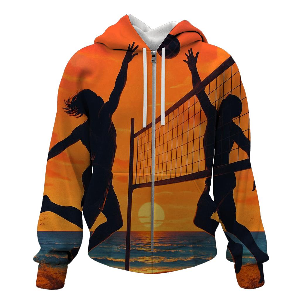 Sunset Beach Volleyball Duel graphic hoodies