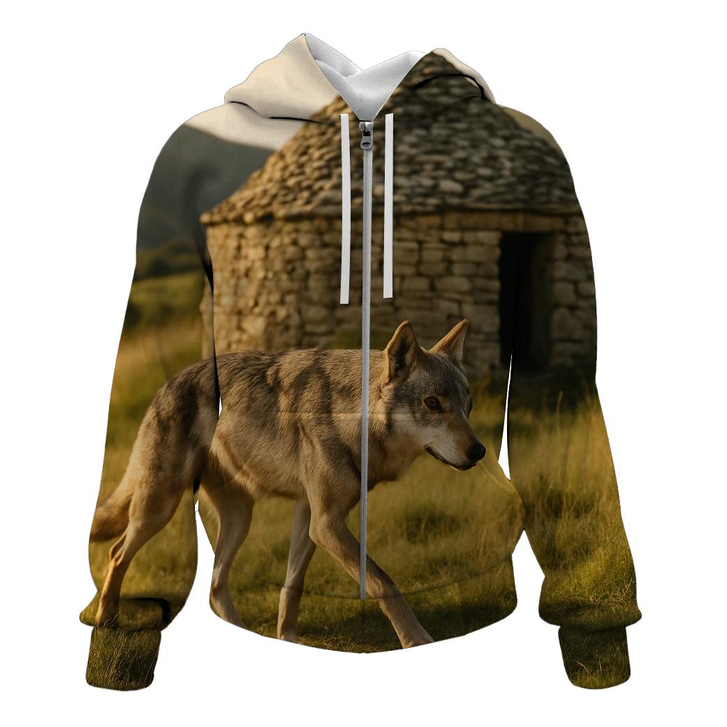 Italian Apennine Wolf Near Shepherds Stone Hut printed hoodies