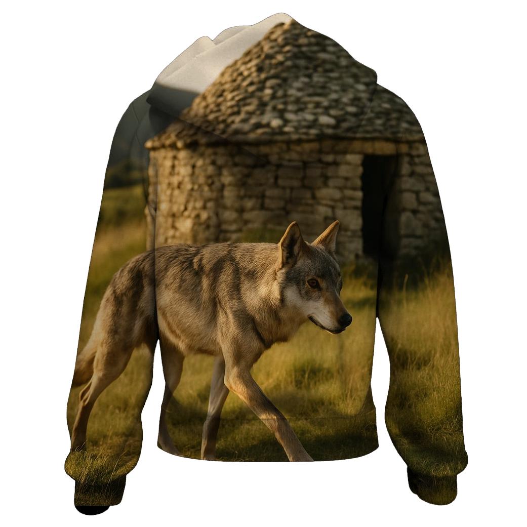 Italian Apennine Wolf Near Shepherds Stone Hut printed hoodies