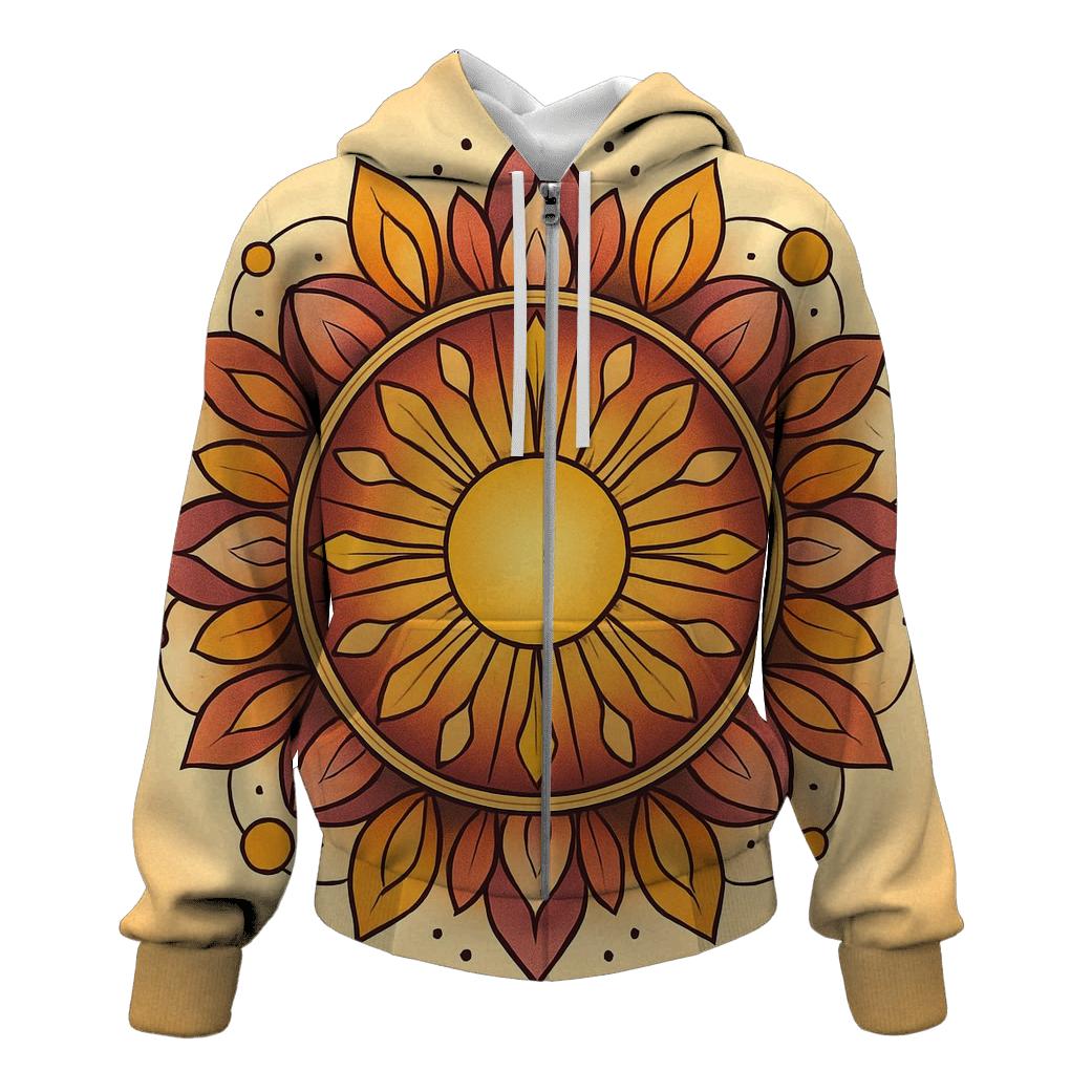 Solar Bloom Mandala Burst premium hoodies