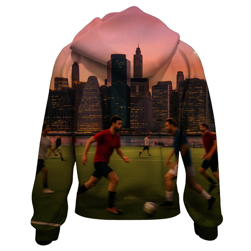 Sunset Soccer Under The Manhattan Skyline premium hoodies