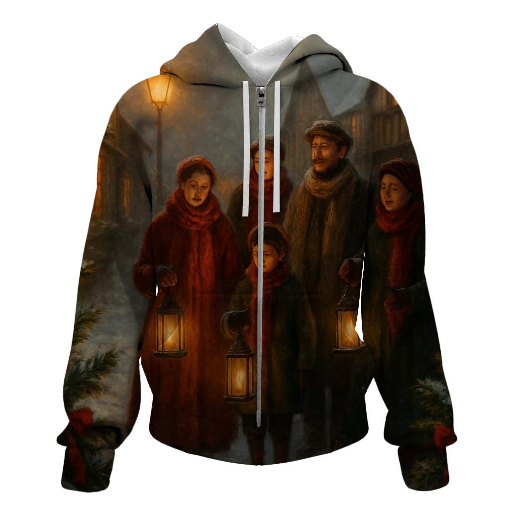 Candlelit Carolers On Snowy Lane graphic hoodies