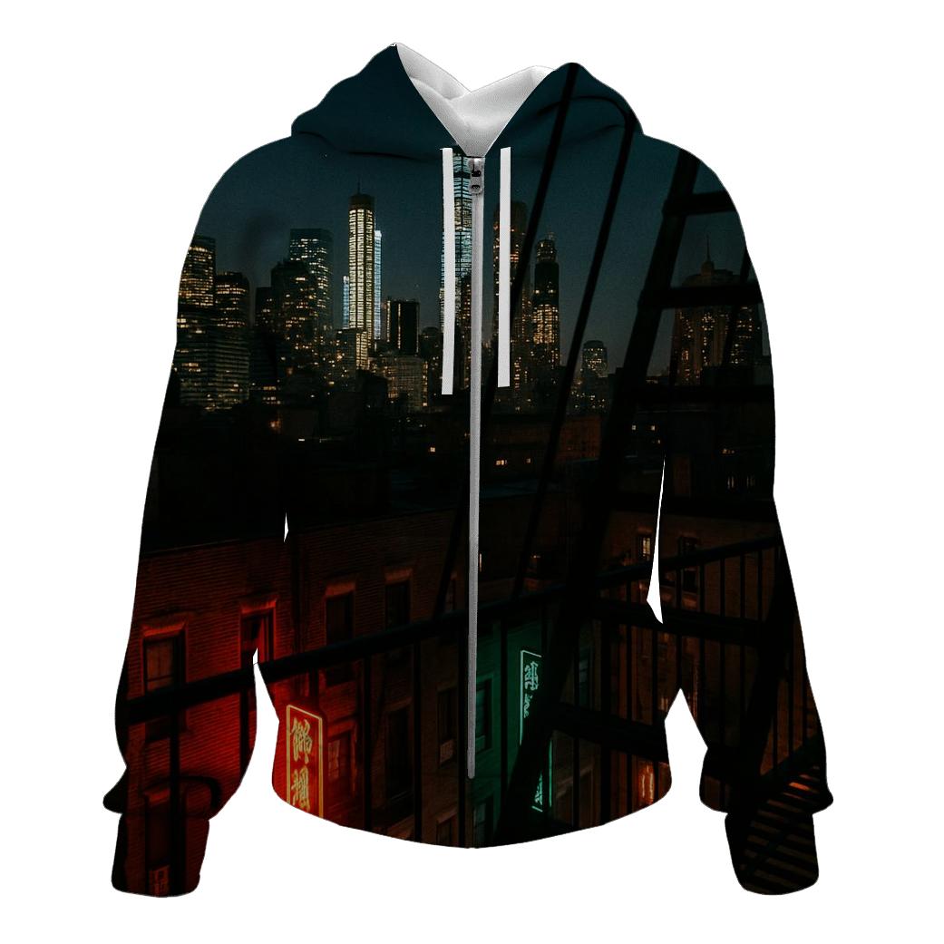 Nocturnal Skyline From A Chinatown Fire Escape designer hoodies