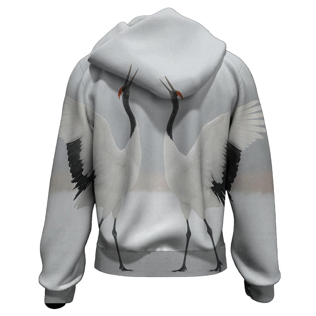 Red Crowned Cranes Dancing On Winter Marsh lightweight hoodies