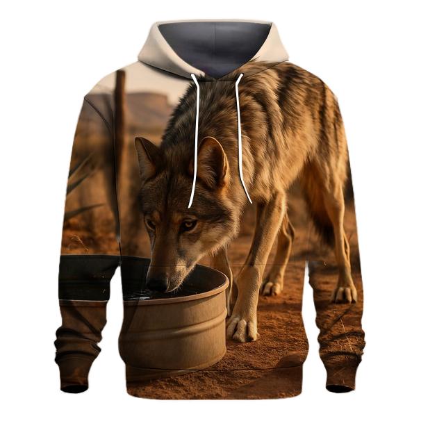 Mexican Gray Wolf At Desert Water Trough heavyweight hoodies