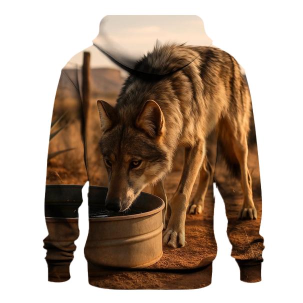 Mexican Gray Wolf At Desert Water Trough heavyweight hoodies