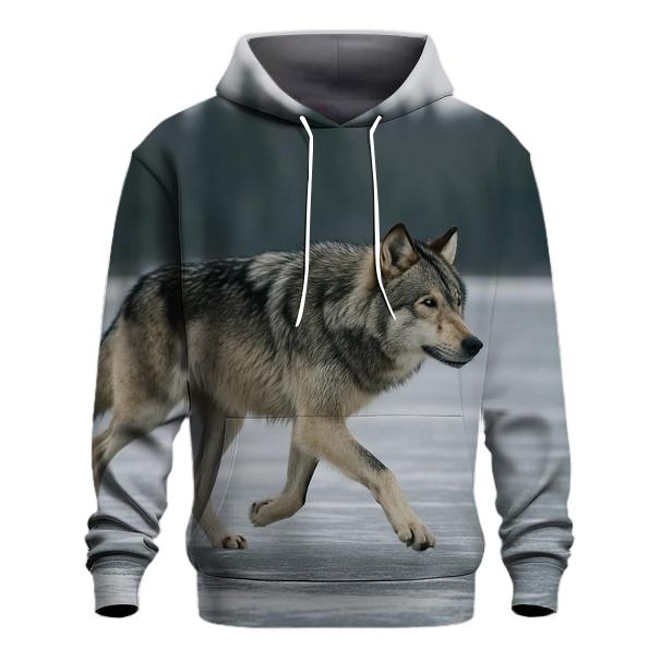 Timber Wolf Crossing Frozen Lake hoodies fashion
