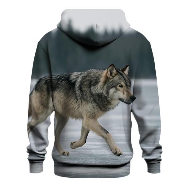 Timber Wolf Crossing Frozen Lake hoodies fashion