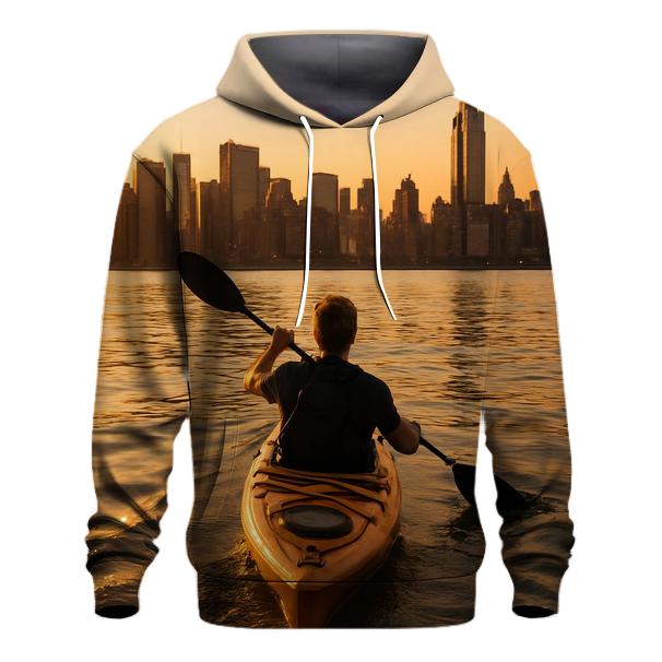 Hudson River Kayaker Facing Midtown Skyline printed hoodies