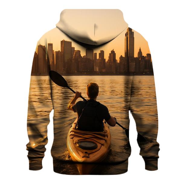 Hudson River Kayaker Facing Midtown Skyline printed hoodies
