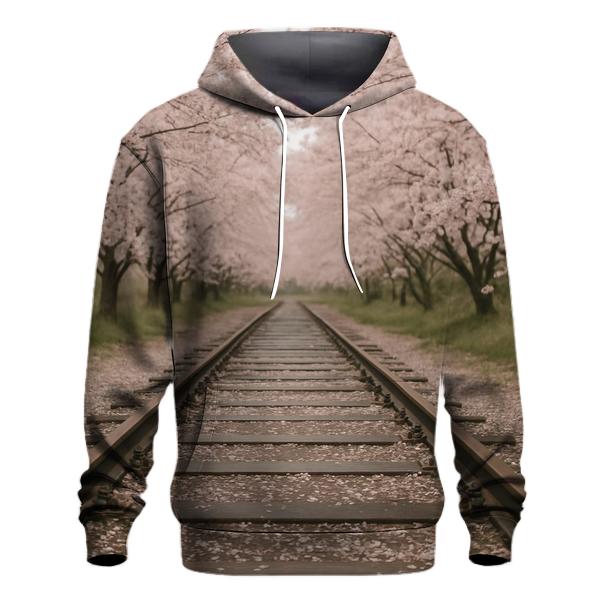 Cherry Blossoms Over Old Railway Track printed hoodies