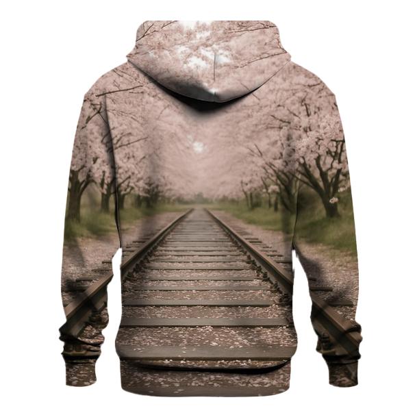 Cherry Blossoms Over Old Railway Track printed hoodies