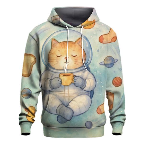 Orbiting Tea Party Cat printed hoodies