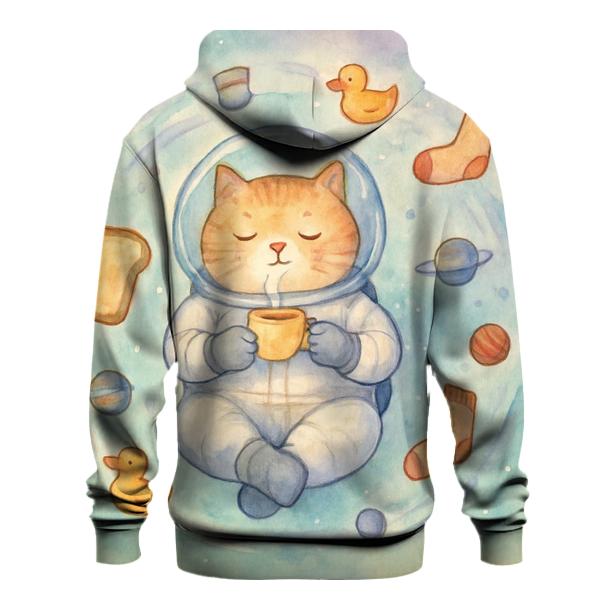 Orbiting Tea Party Cat printed hoodies