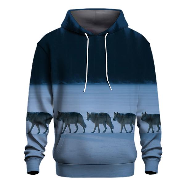 Snow Dusted Wolf Pack On Frozen Lake Crossing hoodie designs