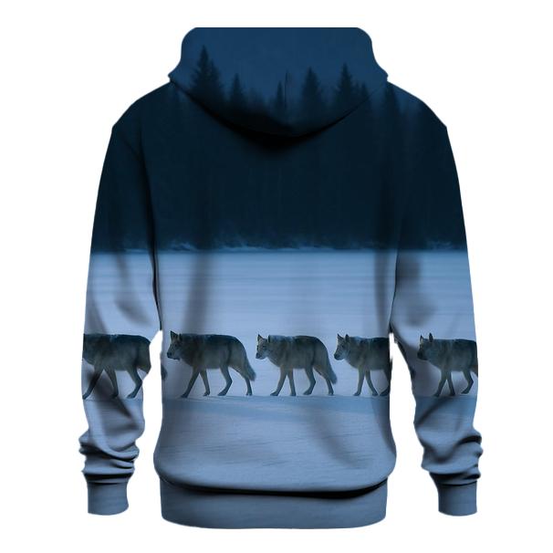 Snow Dusted Wolf Pack On Frozen Lake Crossing hoodie designs