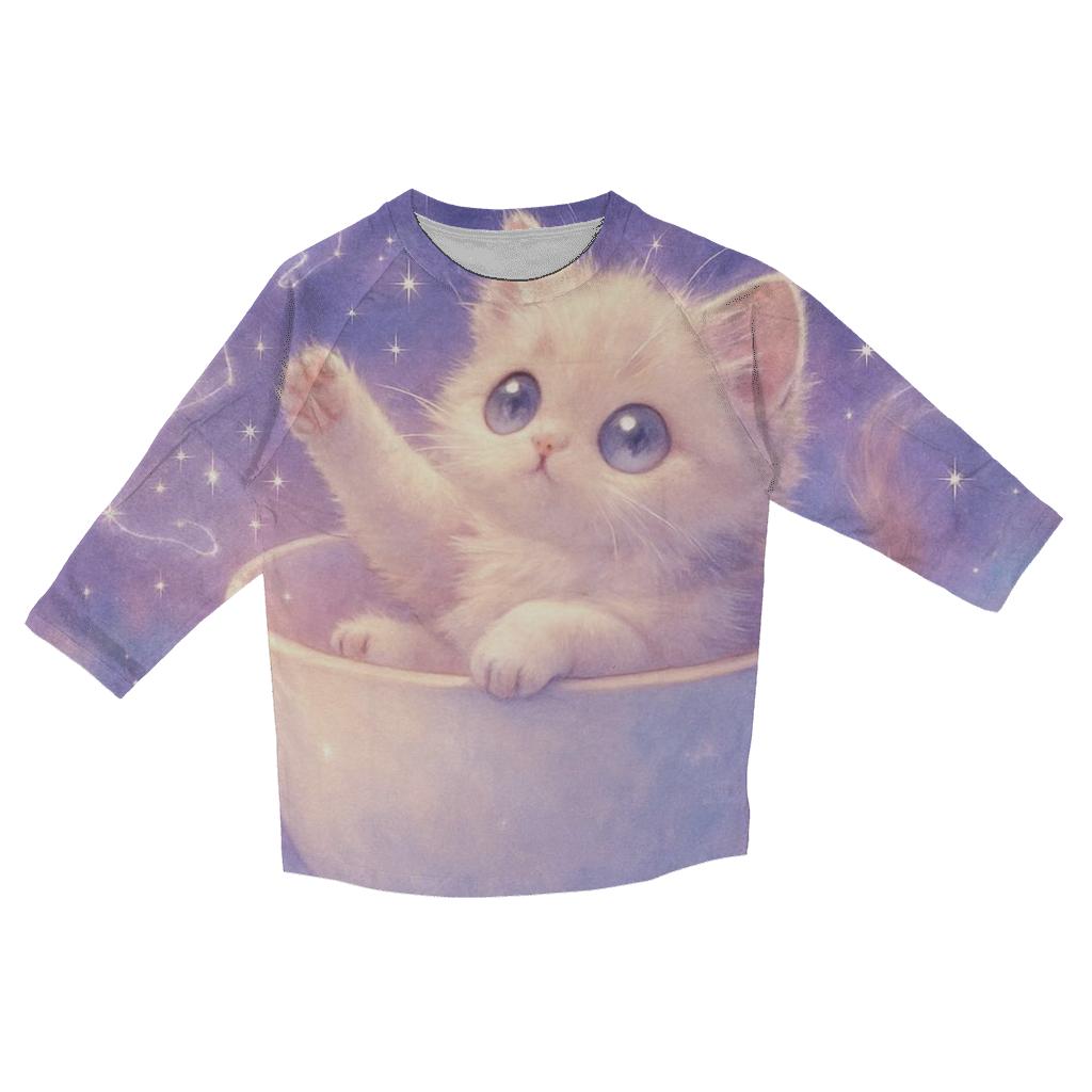 Celestial Teacup Kitten cotton quarter sleeve shirts