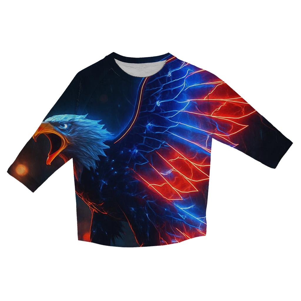 Neon Thunder Eagle printed three quarter sleeve shirts