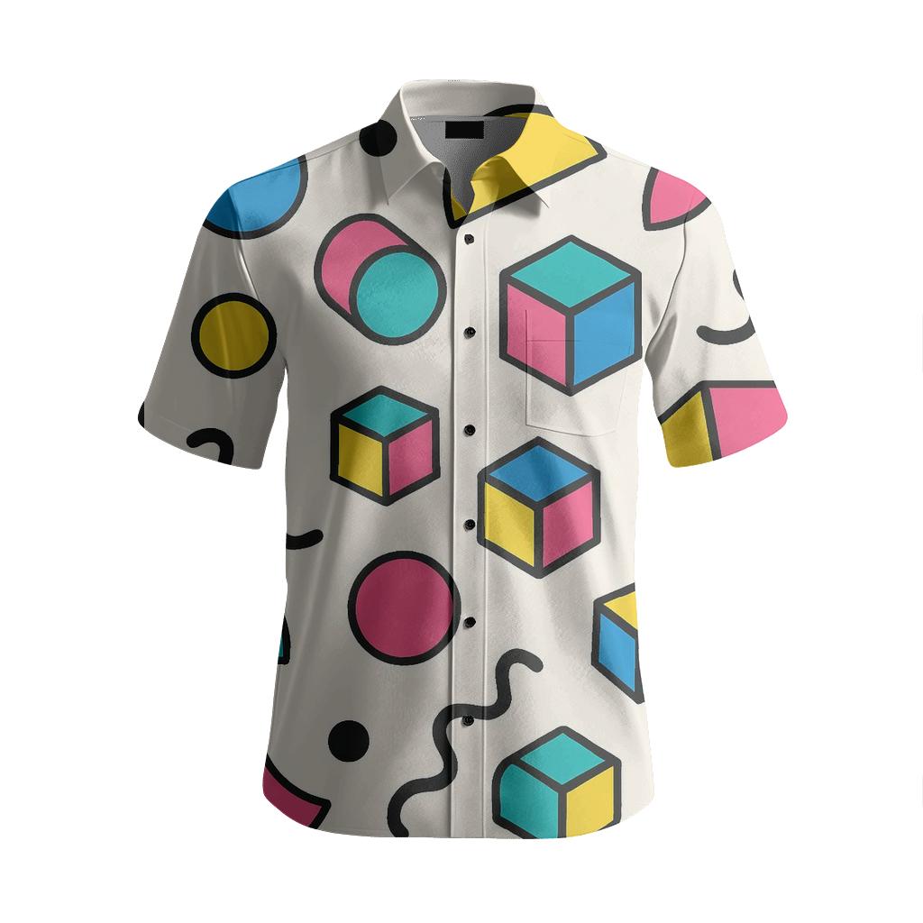 Memphis Orbit Geometric Scatter designer stitched shirts