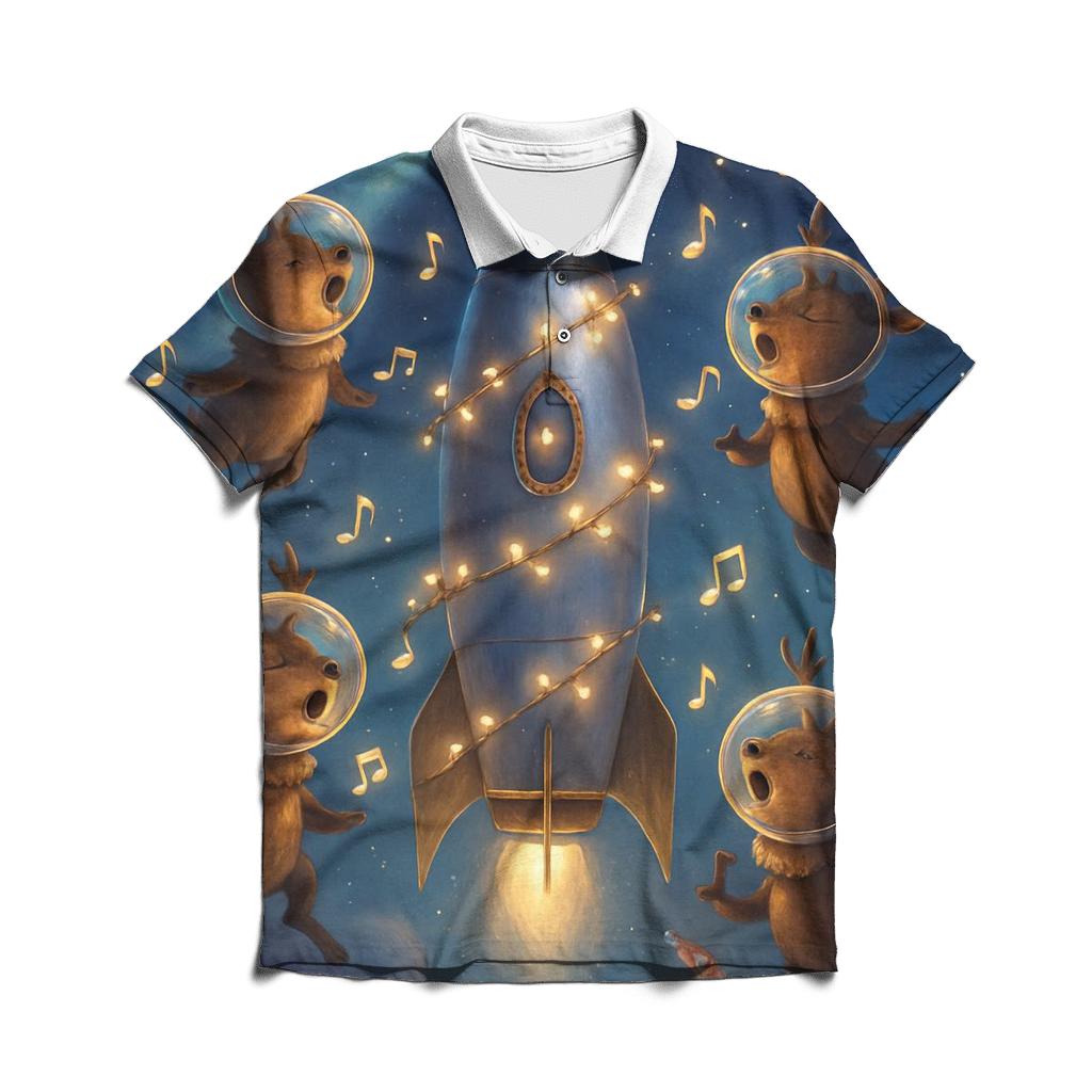 Reindeer Rocket Carols premium cotton polo shirts