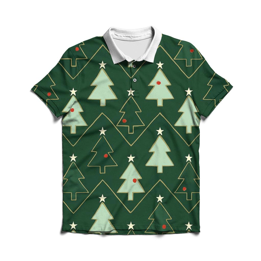 Pine Tree Chevron Forest On Deep Green stylish collar polo tees