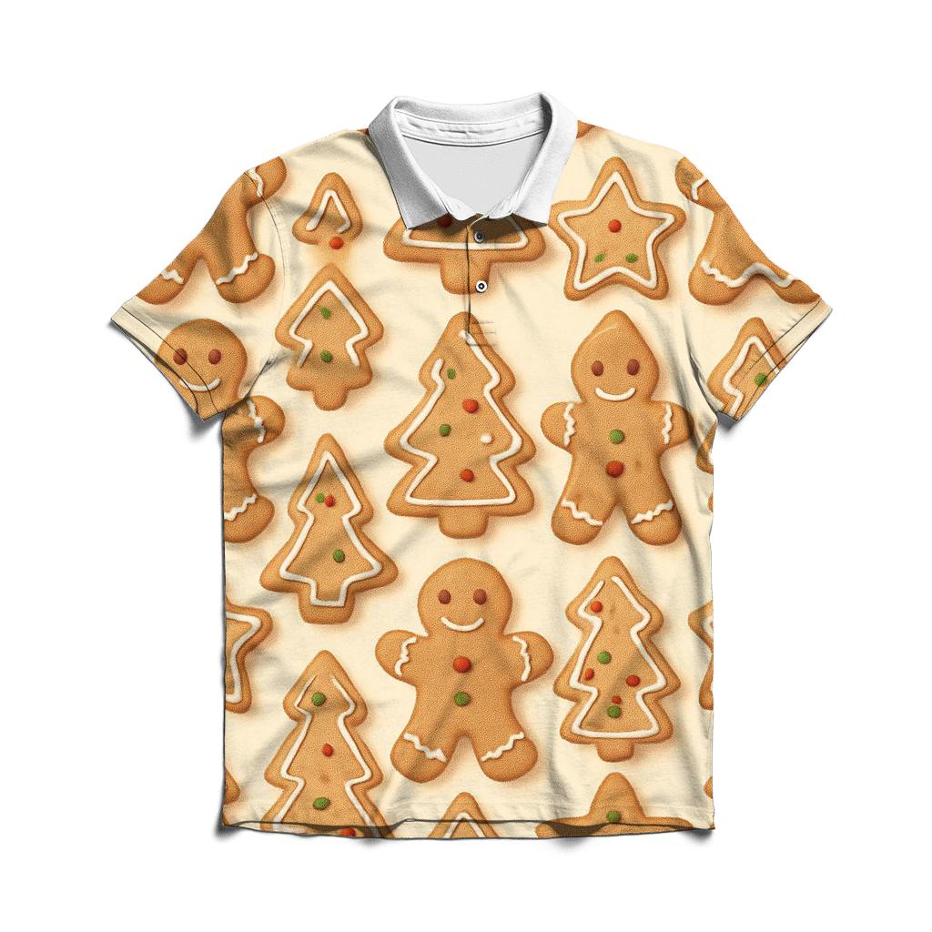 Gingerbread Cookie Grid On Warm Cream designer slim fit polos
