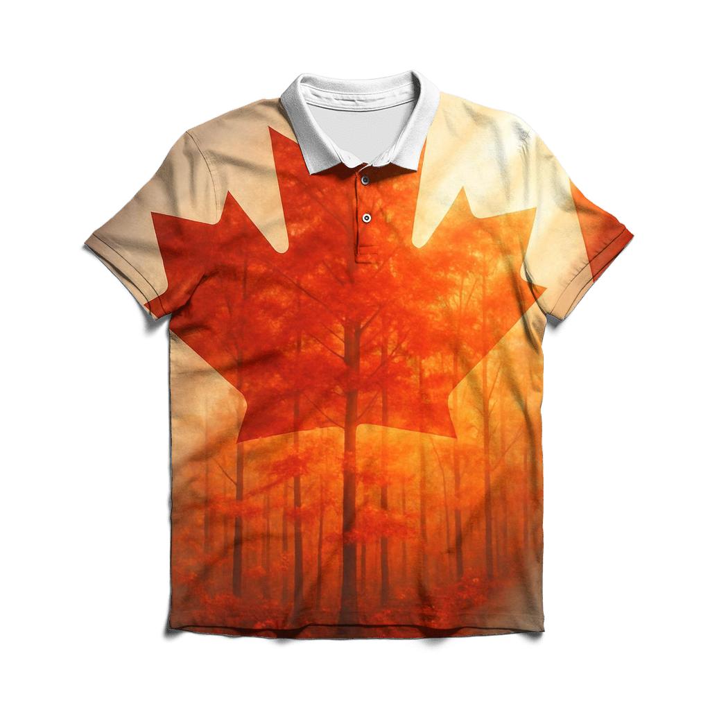 Canadian Maple Forest Double Exposure Flag branded logo polo shirts