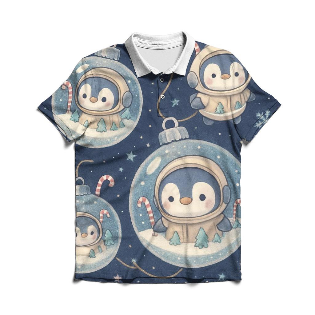 Penguin Astronaut Ornament Cluster casual sports polo shirts