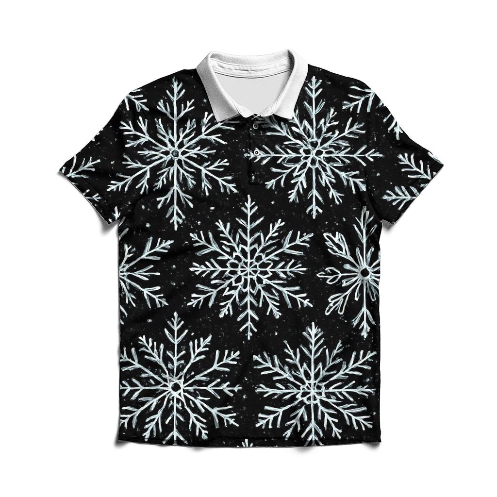 Snowflake Crystal Tessellation On Midnight Black custom polo shirts