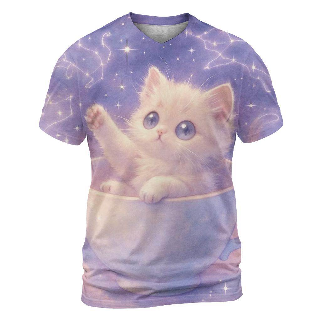 Celestial Teacup Kitten unique graphic print tees