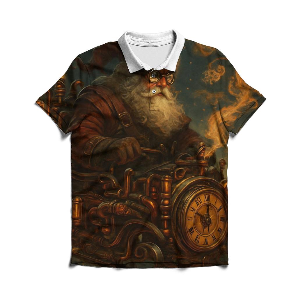 Steampunk Santa Clockwork Flight premium cotton polo shirts