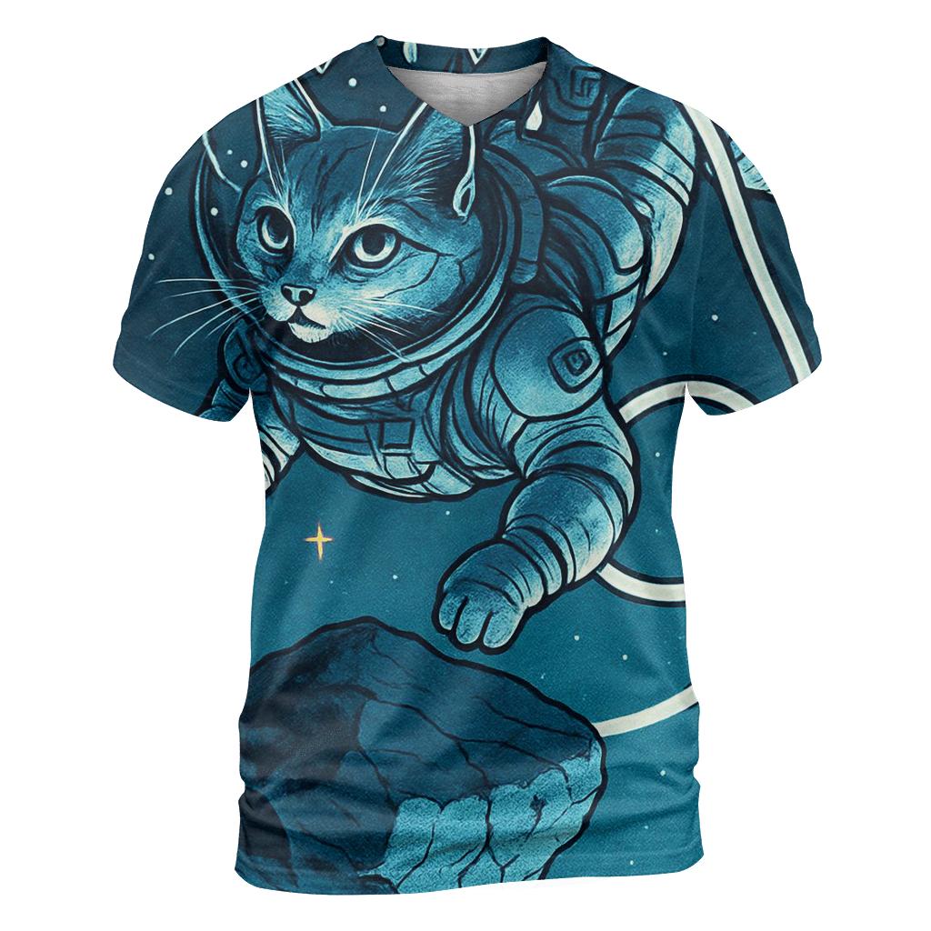 Gravity Drift Astronaut Cat artistic all-over print tops