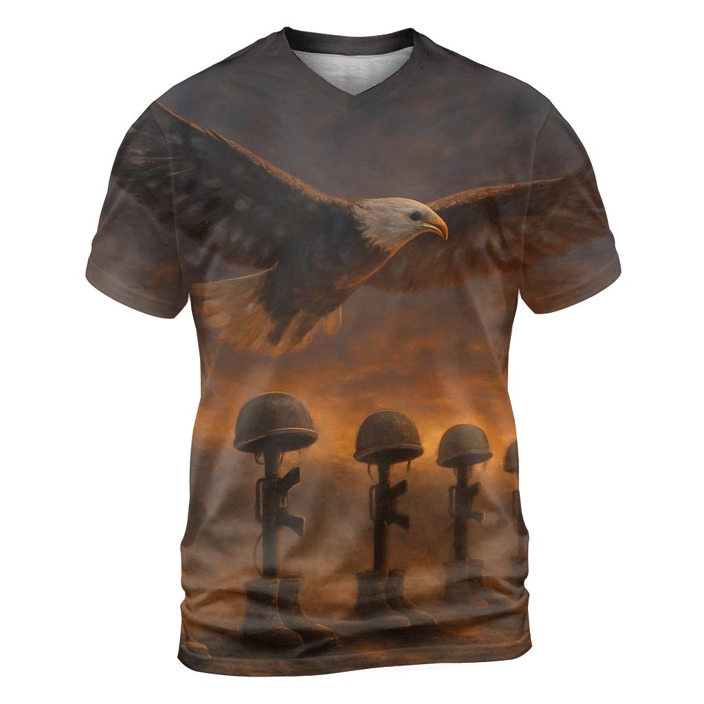 Eagle Over The Fallen Horizon vibrant all-over design tees
