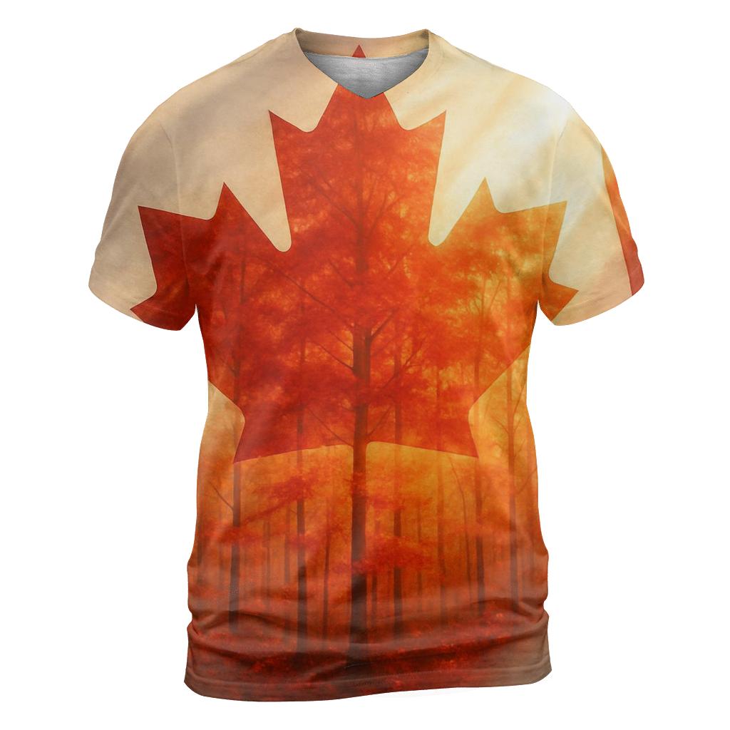 Canadian Maple Forest Double Exposure Flag statement graphic shirts