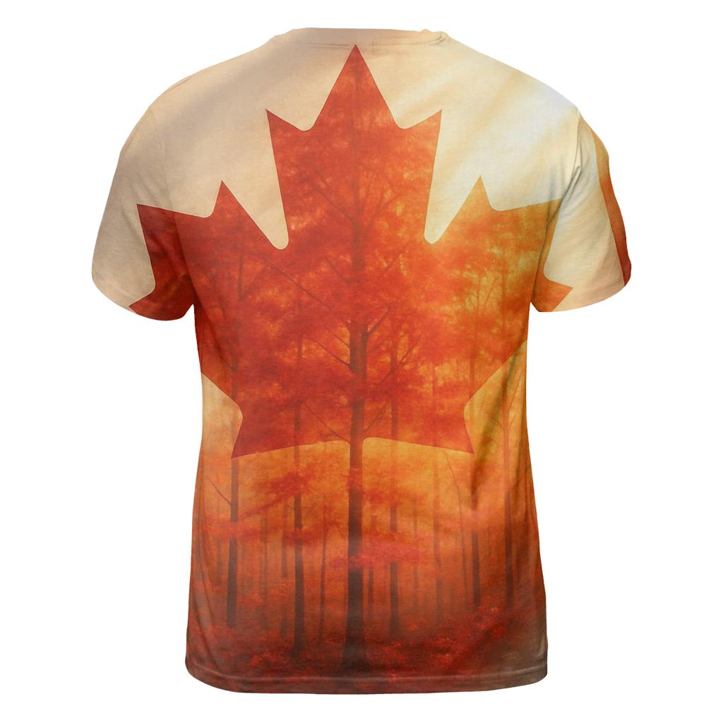 Canadian Maple Forest Double Exposure Flag statement graphic shirts