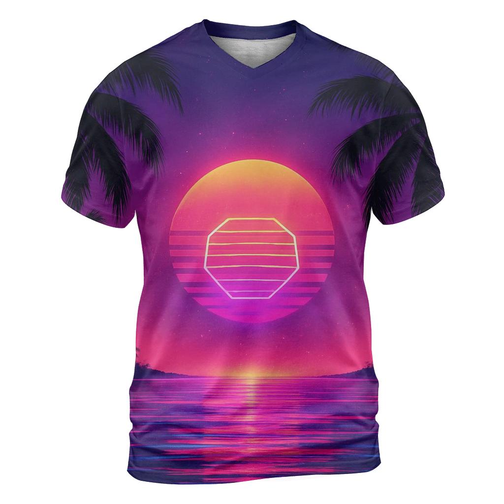 Neon Lagoon Sundown artistic all-over print tops
