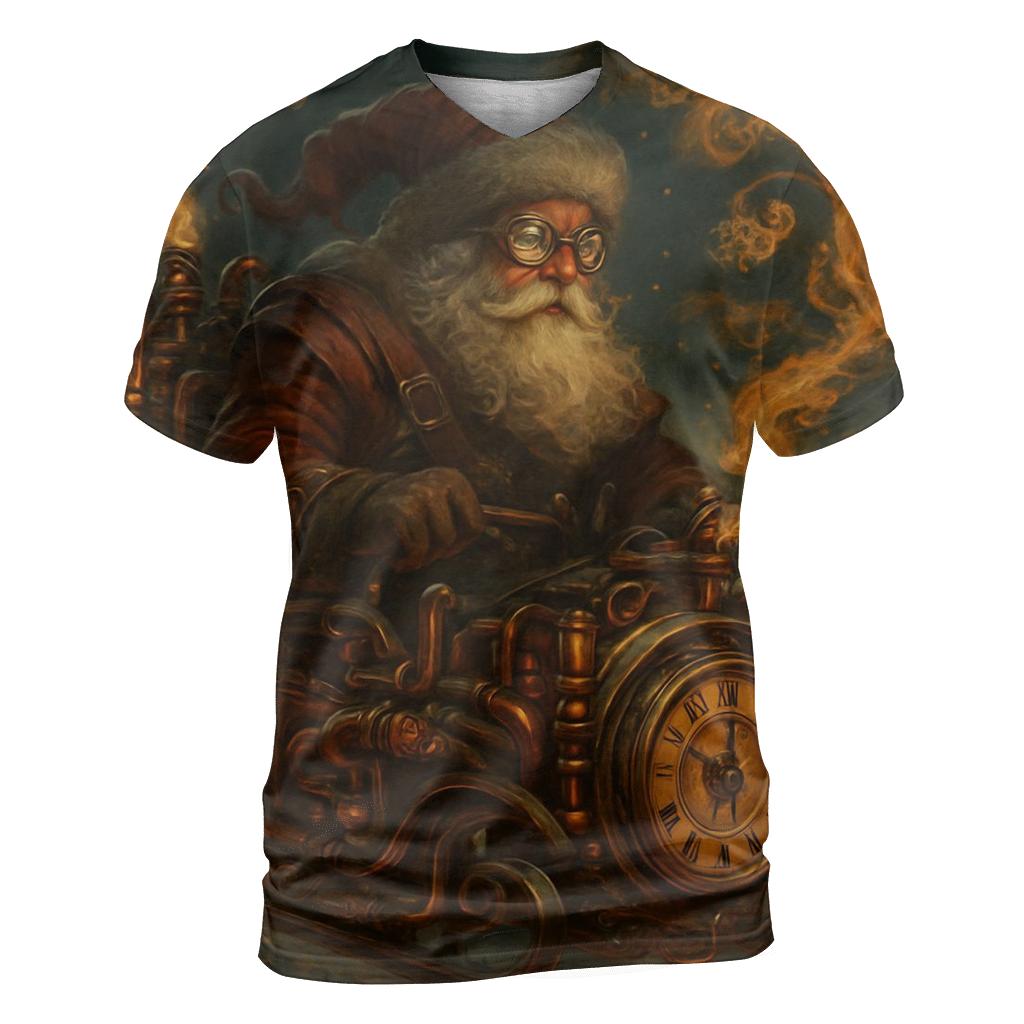Steampunk Santa Clockwork Flight vibrant all-over design tees