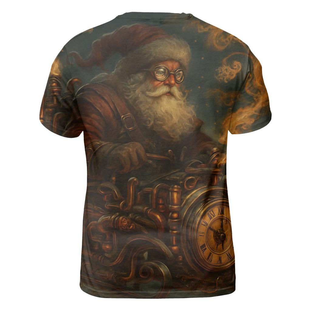 Steampunk Santa Clockwork Flight vibrant all-over design tees