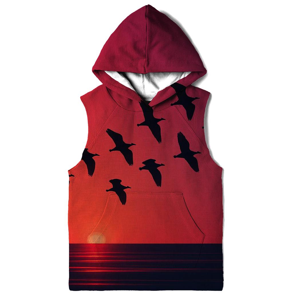 Crimson Flight Over Quiet Waves pullover hoodies