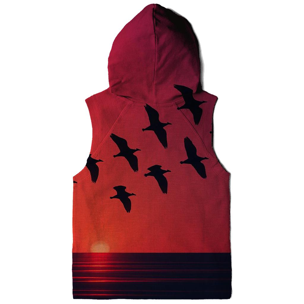 Crimson Flight Over Quiet Waves pullover hoodies