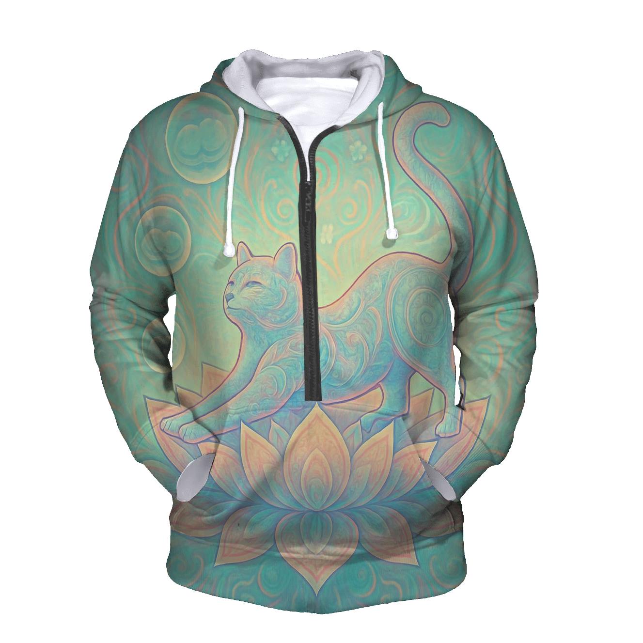 Psychedelic Lotus Dream Cat lightweight hoodies