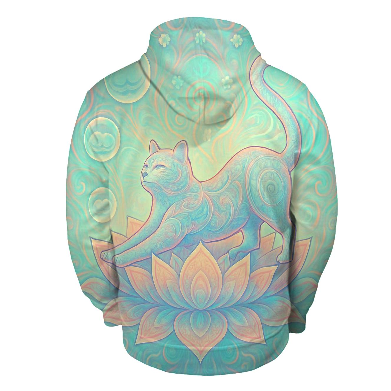 Psychedelic Lotus Dream Cat lightweight hoodies