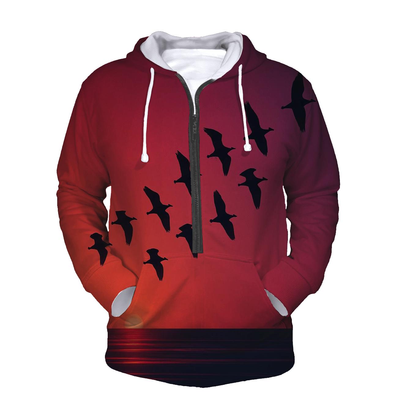 Crimson Flight Over Quiet Waves hoodie styles