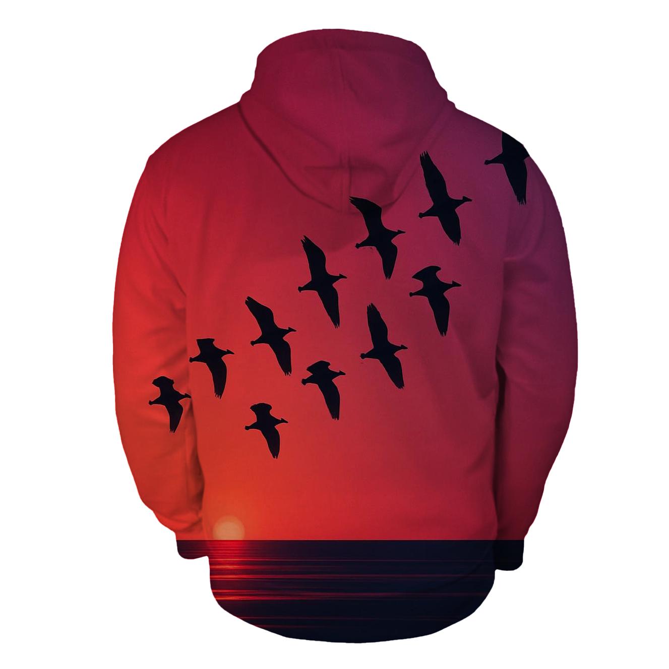 Crimson Flight Over Quiet Waves hoodie styles