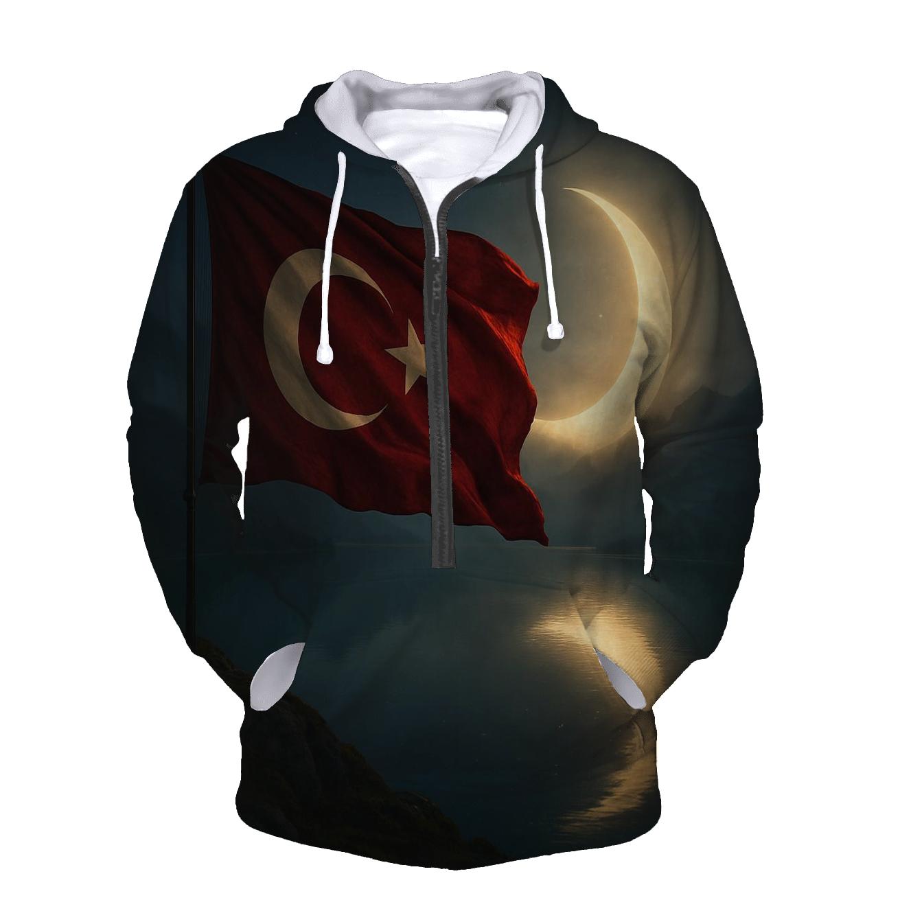 Turkish Moonlit Flag Mountain Lake graphic hoodies