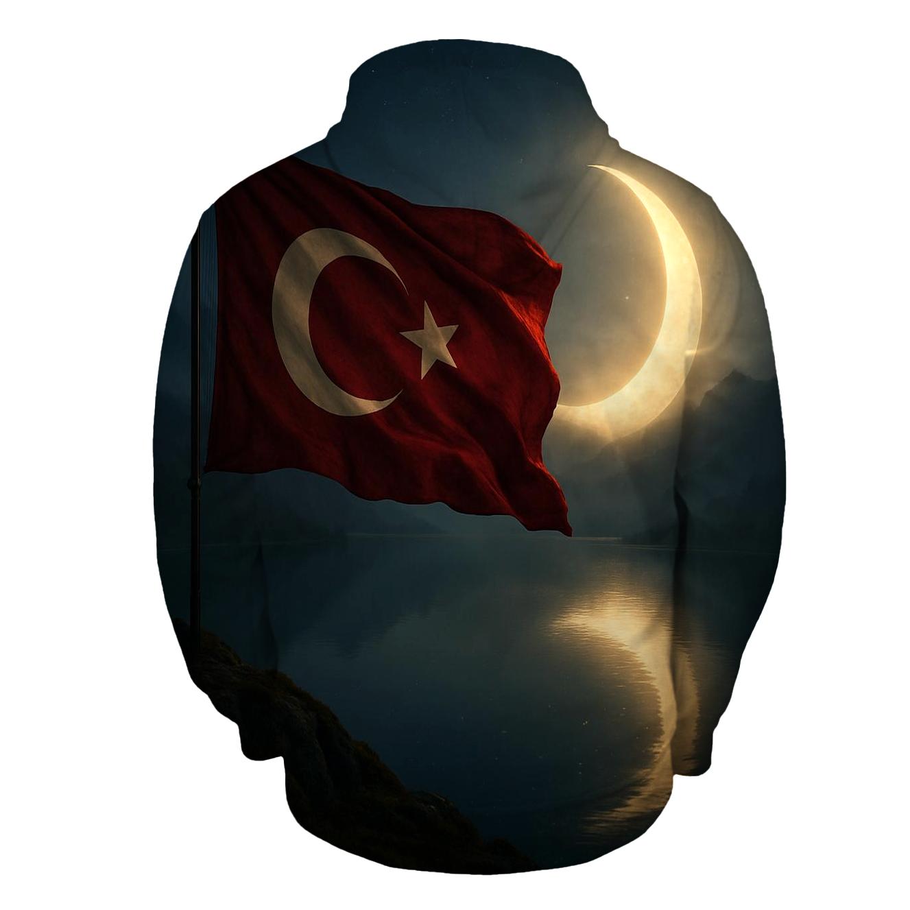 Turkish Moonlit Flag Mountain Lake graphic hoodies