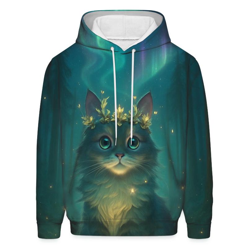Aurora Crowned Forest Cat designer hoodies