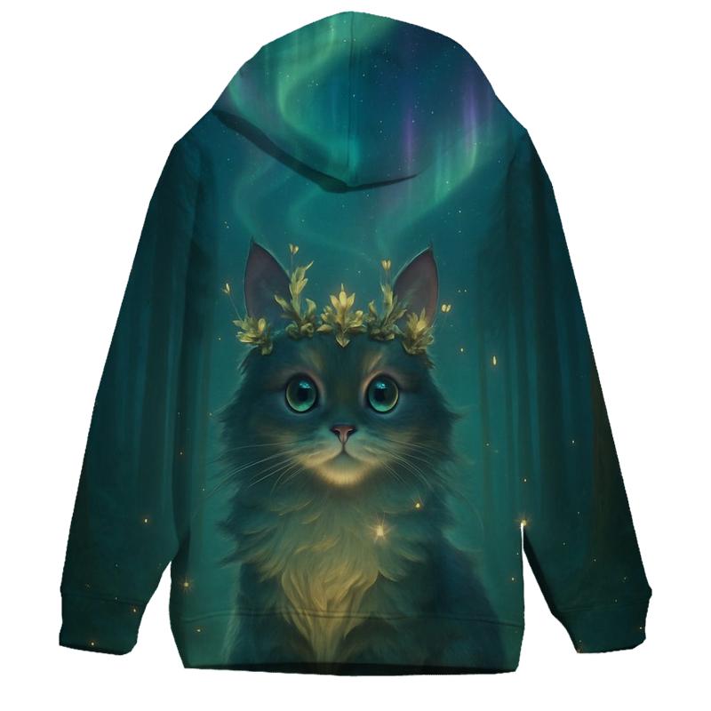 Aurora Crowned Forest Cat designer hoodies